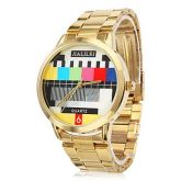 Aço analógico relógio de pulso de quartzo dos homens (Gold)