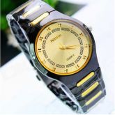 Dial preto dos homens & Ouro Aço Alloy pulseira analógico